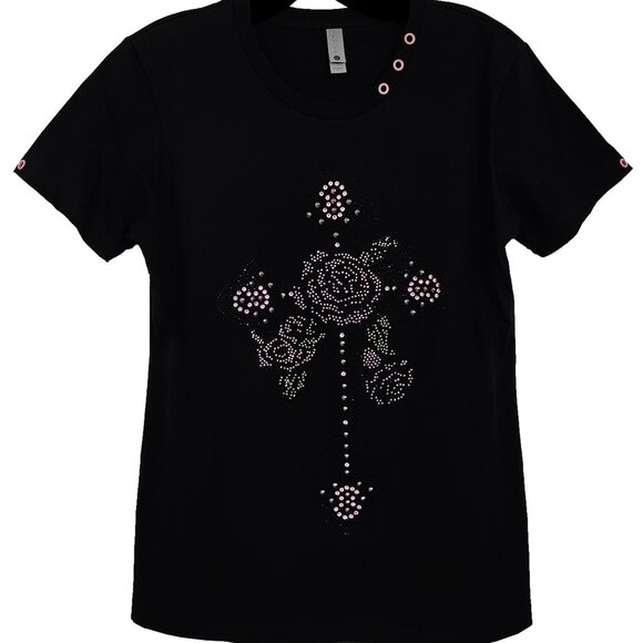 Rose Cross Women's Black Crew T-shirt - Picture 6 of 7